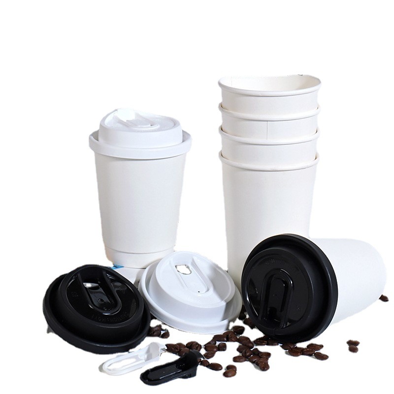 Taza de papel personalización desechable pequeño lote personalización 1000 doble piel de vaca gruesa taza de papel de café hueco con tapa USO COMERCIAL