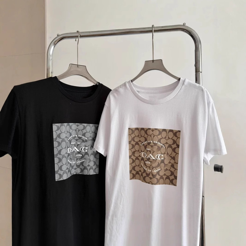 2025CH Kou Family Classic Old Flower Square Men's and Women's Pullover Couple Women's Short Sleeve Jacket Round Neck Summer Casual