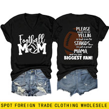 亚马逊T恤衫Football Mom夏季时尚V领短袖潮流女士休闲夏季款上衣