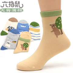 2023六指鼠春秋薄棉款童襪中筒小熊全薄棉吸汗透氣棉男童無骨襪子