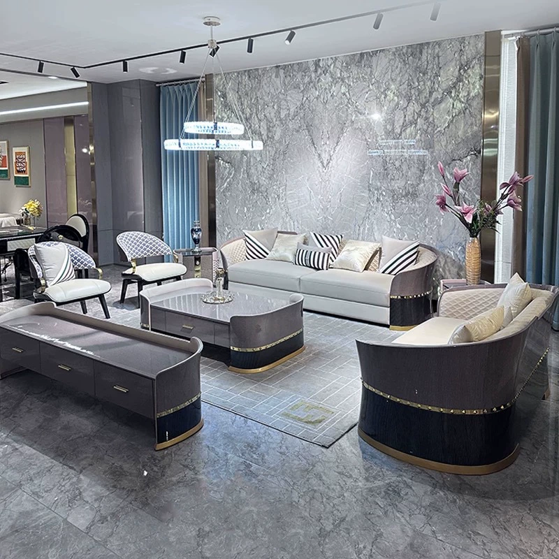 Современный легкий и роскошный кожаный диван высокого класса вилла пустая большая плоская гостиная большая квартира роскошная квартира роскошная итальянская простота