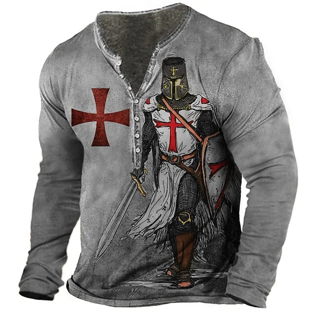 Cross Border Amazon 2022 Knights Templar 7 Buckle Long Sleeve T-Shirt 3D Print Cross Legion Imitation Cotton Pull Rack Long Sleeve T