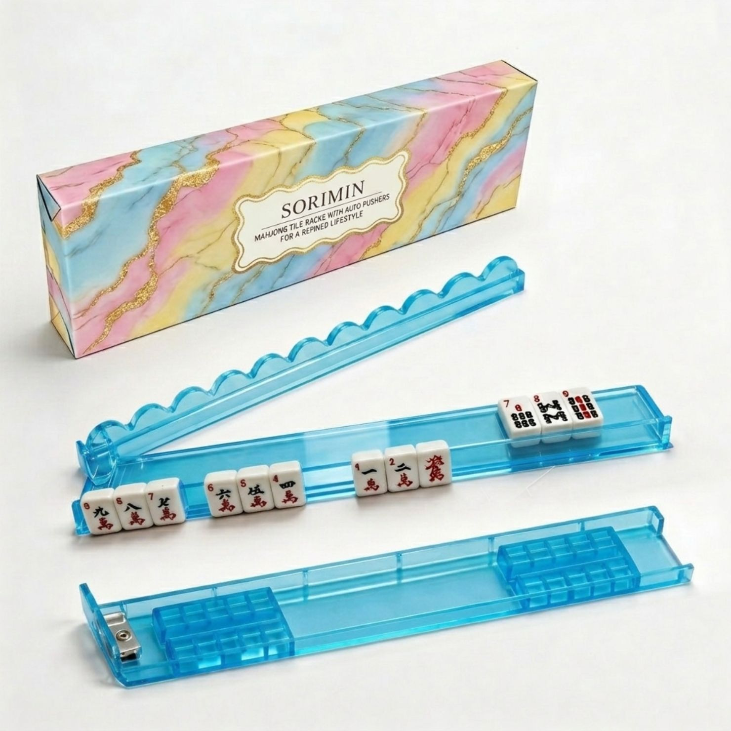 Best-selling new Amazon American-style mahjong pusher, multi-color, multi-functional, non-slip, wave-pattern pusher, color box set