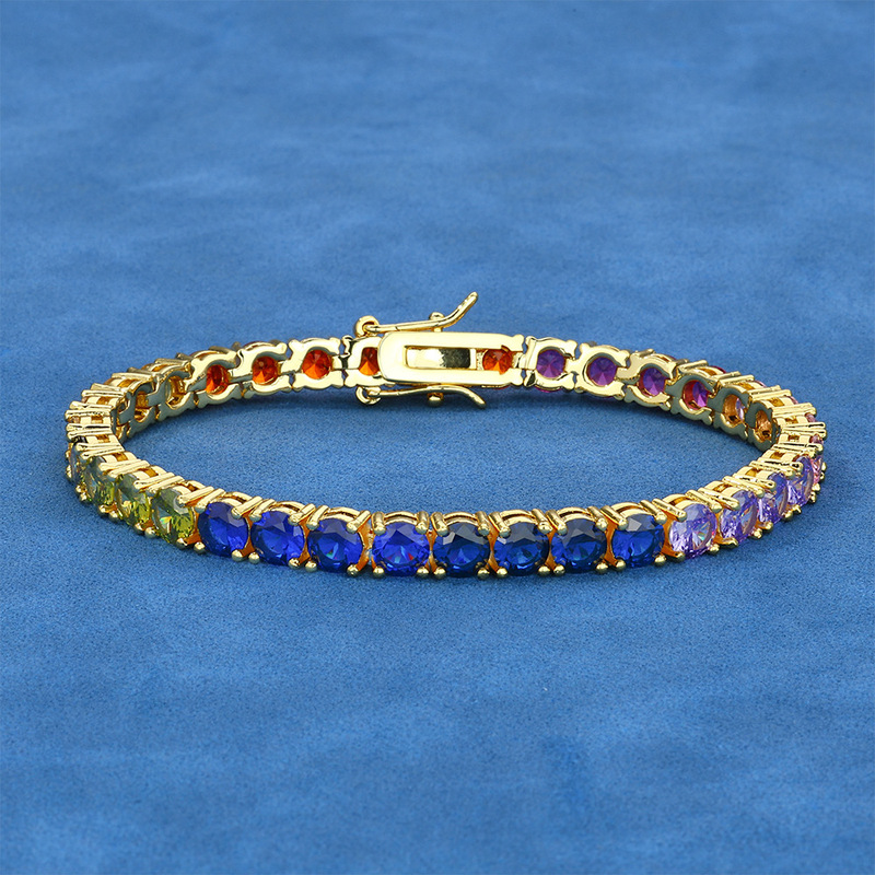 European and American hip-hop 5mm color tennis chain zircon bracelet cross-border jewelry trend all-match accessories men's bracelet set