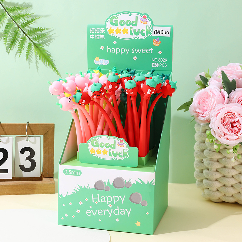 Dibujos animados de goma suave serie de frutas balanceo música gel pluma aguacate lindo forma regalo pluma de descompresión pluma oscilante