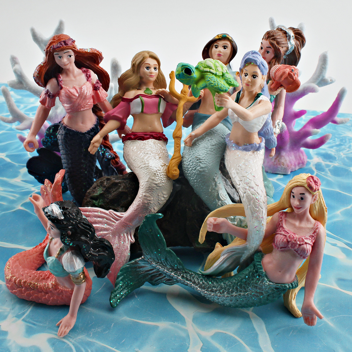 跨境仿真神話傳說人偶模型兒童認知美人魚鮫人海洋場景裝飾擺件