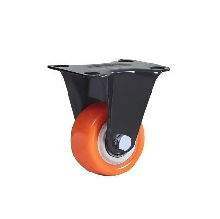 橘色小型脚轮加厚定向轮小推车万向轮轮子铁芯静音防滑丝杆小脚轮