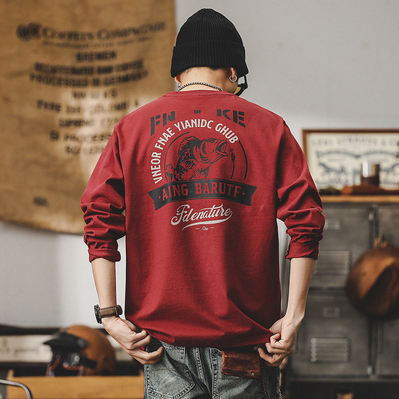 American Style 260g Heavyweight Long-Sleeved T-Shirt for Men, Spring and Autumn 2026 New Style Loose Top, Trendy Brand Red Clothing, Men's T-Shirt, Pure Cotton American Style 260g Heavyweight Long-Sleeved T-Shirt for Men, Spring and Autumn 2026 New Style Loose Top, Trendy Brand Red Clothing, Men's T-Shirt, Pure Cotton