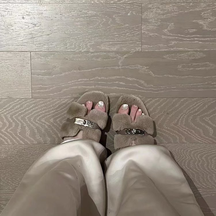毛茸茸~小金扣外穿毛毛鞋女秋冬2025新款加厚加绒毛毛拖鞋棉鞋|undefined
