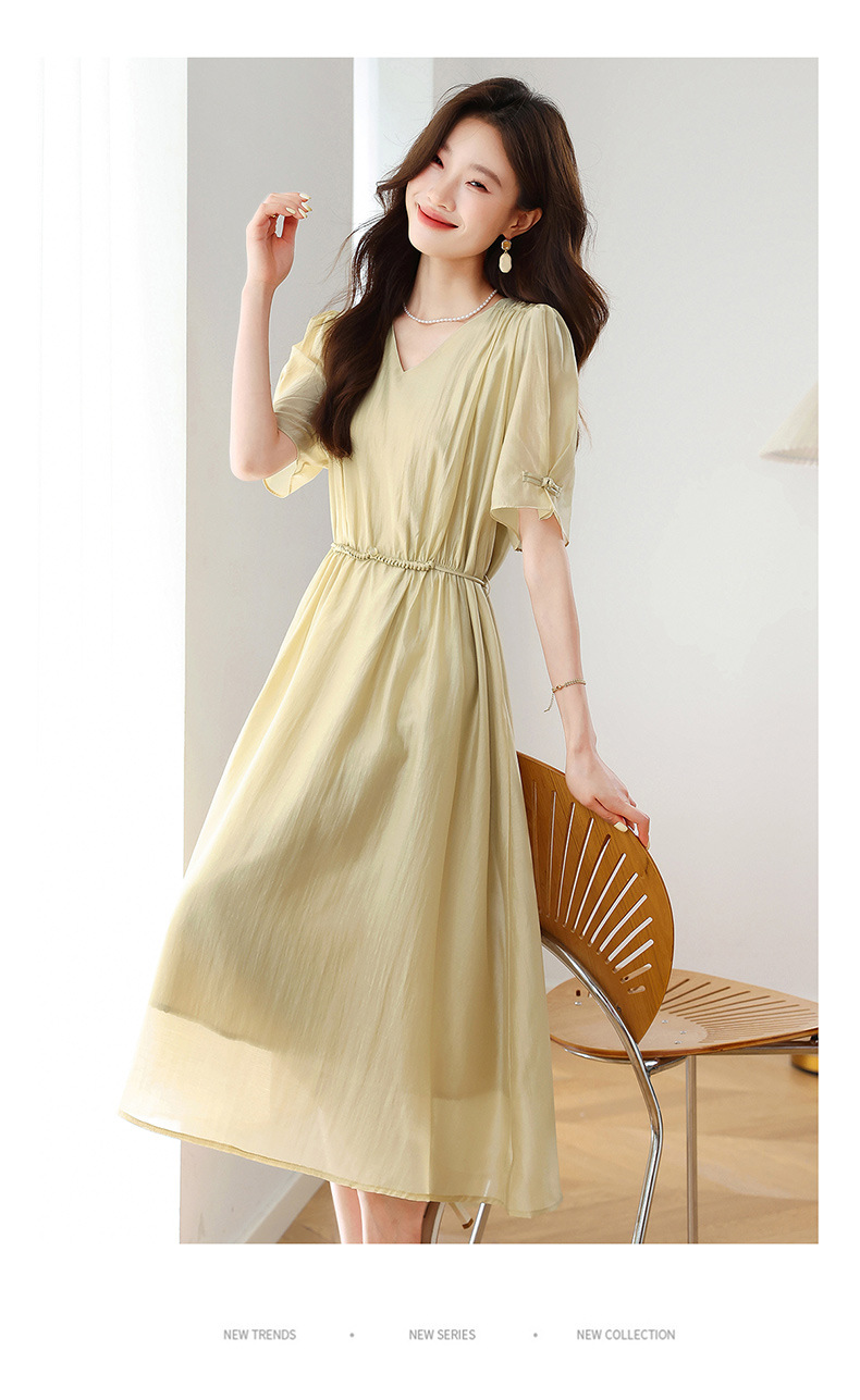 Đầm ôm body nữ cổ chữ V tay ngắn thiết kế eo ZQ2579 — Màu đỏ rượu, Màu kaki chi tiết 19