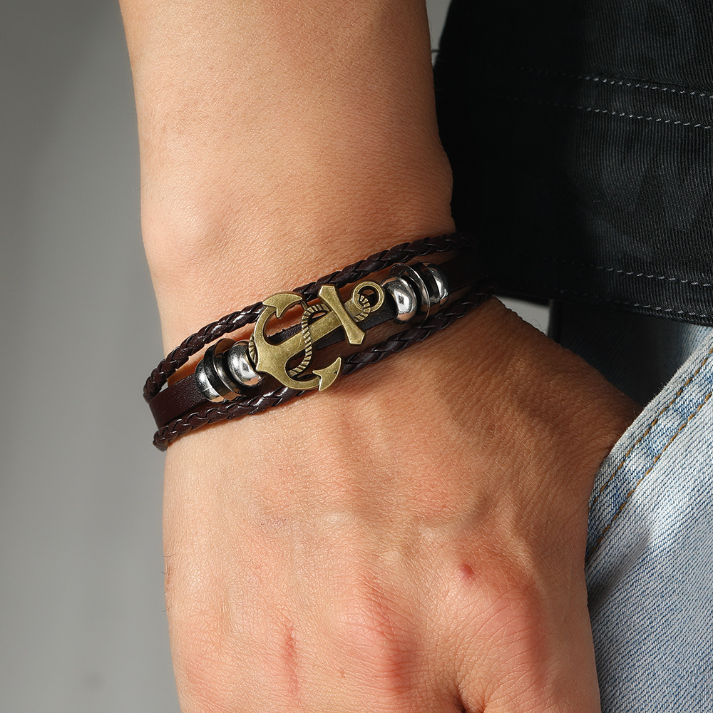 20g Weight Bracelets Classification Alloy Chain Material 1 Piece Quantity Street Occasion Alloy, Leather Material Geometric Pattern Men's Gender Retro Style Retro Geometric Alloy Leather Men's Bracelets Men Cord & Leather Bracelets 2