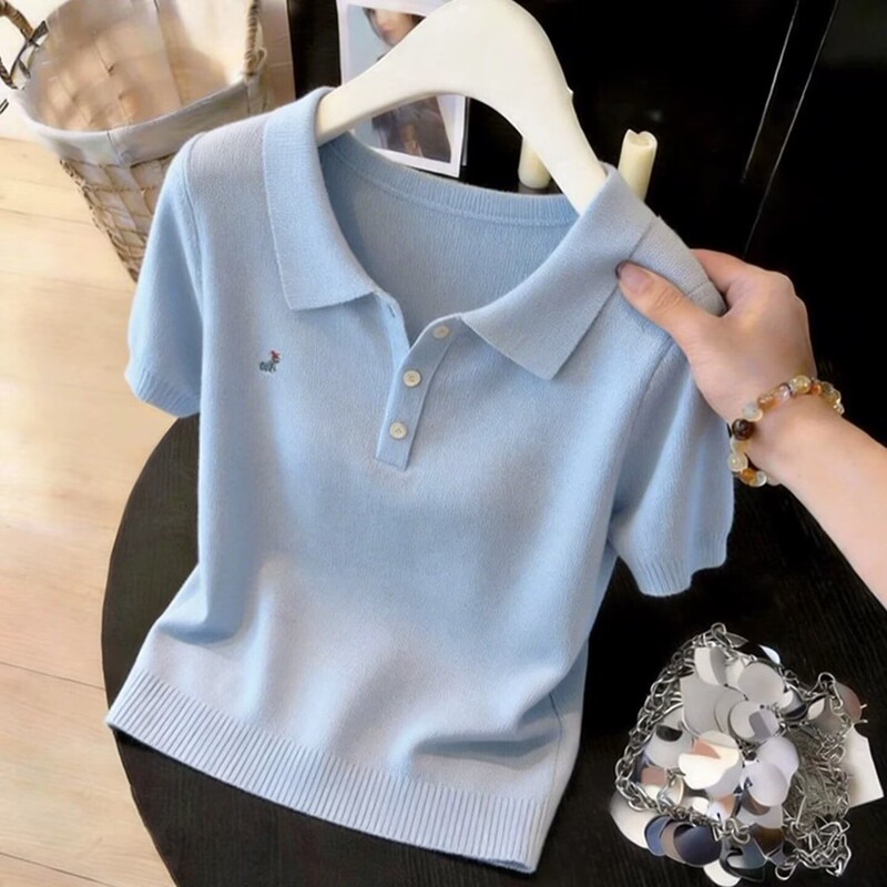 Brother's Boutique Quality Summer New Sweet Style Korean-Style Polo Collar Fashionable Versatile Short-Sleeve T-Shirt Knit Top