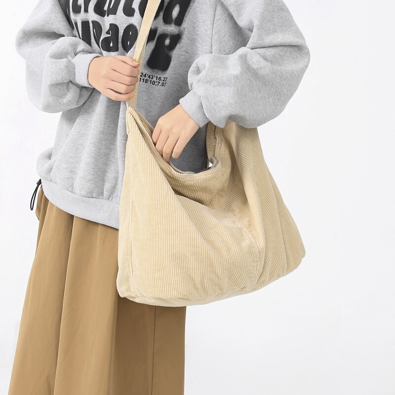 Corduroy Cloth Bag Japanese Style Simple Large Capacity Crossbody Bag Simple Artistic Shoulder Bag Solid Color Tote Bag for College Students Corduroy Cloth Bag Japanese Style Simple Large Capacity Crossbody Bag Simple Artistic Shoulder Bag Solid Color Tote Bag for College Students