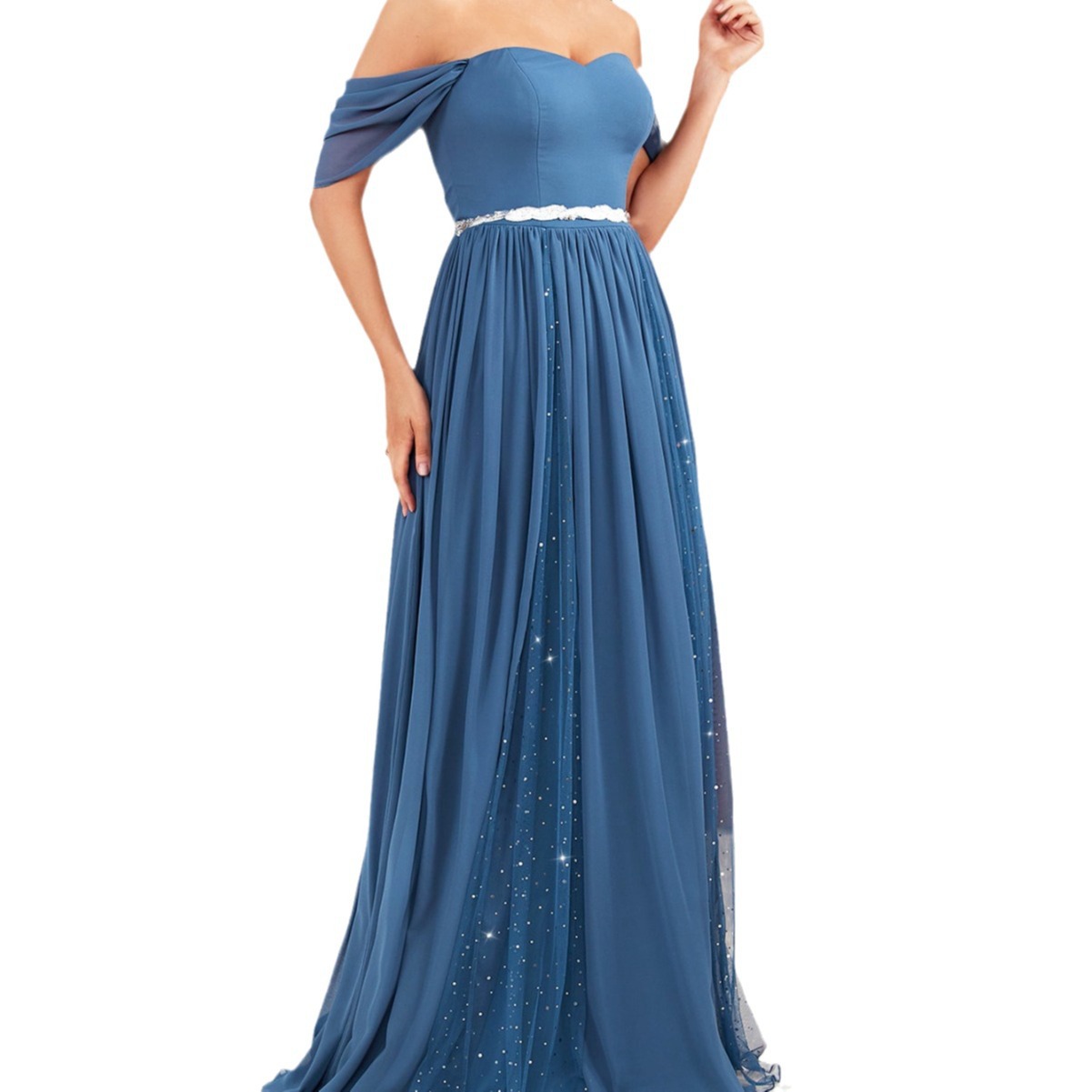 Vestido de noche de un solo hombro, nuevo estilo, con lentejuelas, cinta de gasa, elegante, sin espalda, falda larga, eBay