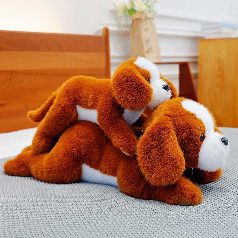 Cute collar perro juguete de peluche cachorro muñeca husky muñeca de pelo dorado suave lindo dormir simulación perro suave