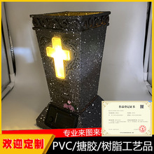 跨境亚马逊太阳能墓地墓地花瓶太阳能带LED灯花头花瓶墓碑纪念碑