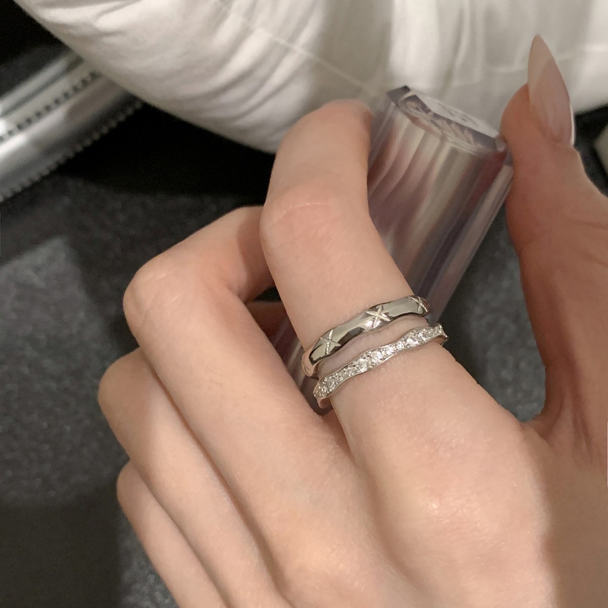 Multi-layer Stacked Rings For Women With Wave Diamond Star Design_voghion.com