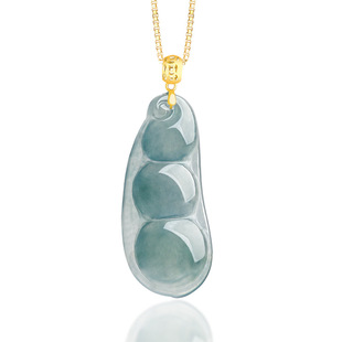 High-grade natural A goods jadeite blue water green beans fudou pendant 18K gold buckle inlaid with ice jade stone female pendant