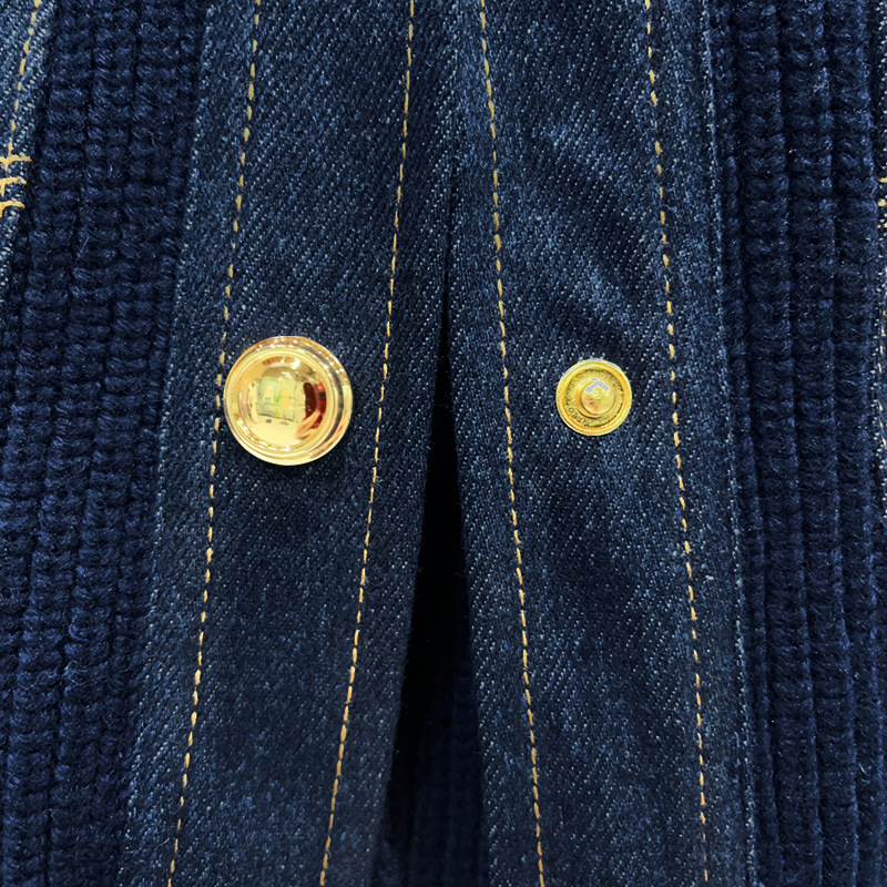 法单小众 2025秋冬小香风金属扣牛仔口袋圆领正肩针织女外套25715|undefined