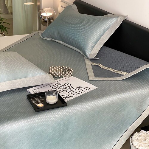 High-end Chinese herbal health-preserving ice silk mat three-piece set machine washable air-conditioned soft mat bed sheet ice silk mat summer foldable