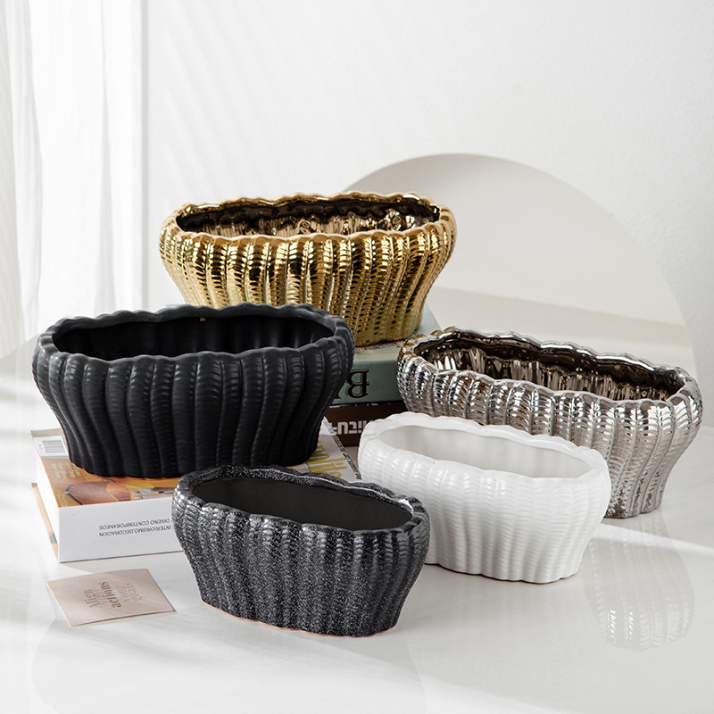 厂家批发电镀陶瓷花盆蝴蝶兰盆跨境家用电镀花盆阳台创意电镀盆栽