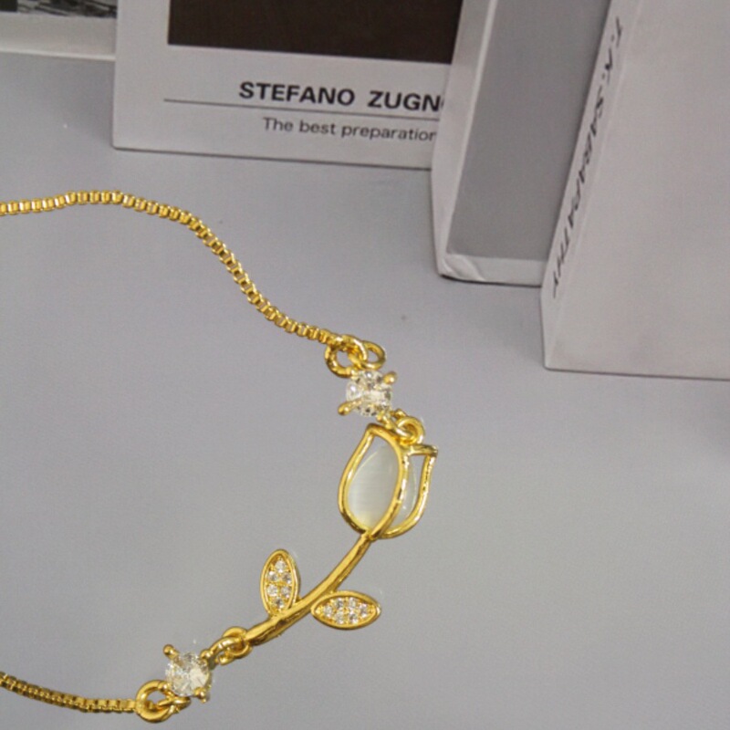 Cross-border tulip rose bracelet women's fashion niche design flower opal gift pure copper factory direct sale