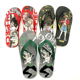 Summer One Piece Slippers Cartoon Animation Luffy Joe Bapin with Men and Women Couple Outer Wear Fashion Brand Beach Flip Flops