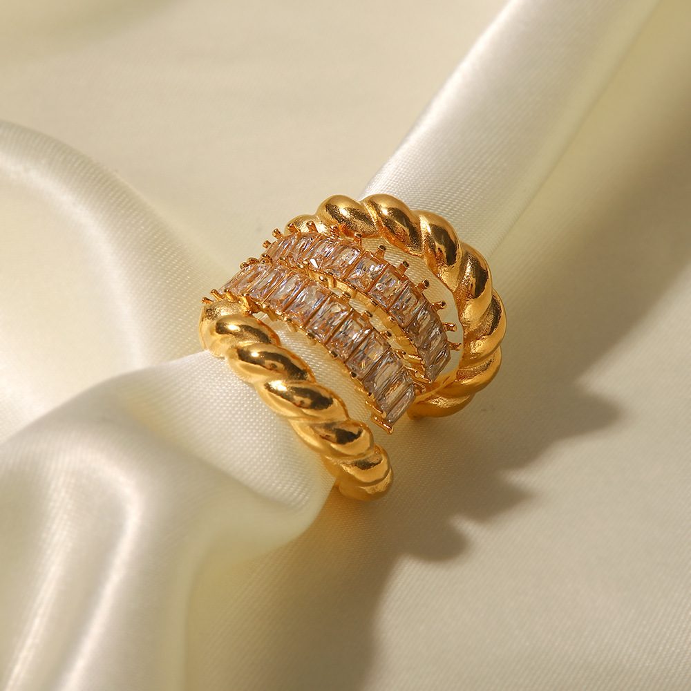 Glam Geometric Stainless Steel Gold Plated Zircon Earrings 1 Pair