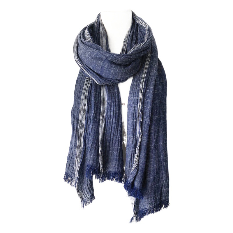 外国貿易ヨーロッパとアメリカの無地メンズスカーフ秋と冬の新しい日本と韓国のストライプ装飾シルクスカーフクロスボーダー綿とリネンのスカーフトレンド