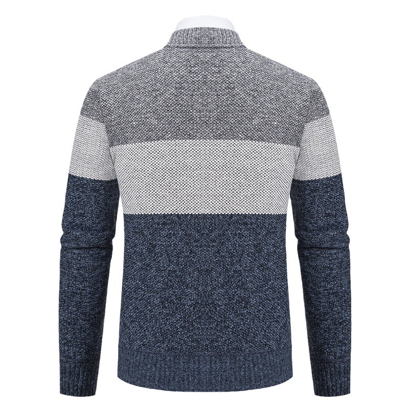 2024 Neuer Herbst/Winter-Plüsch-verdickter großer Pullovermantel mit Stehkragen und Farbblock-Strickjacke für Männer_voghion.com