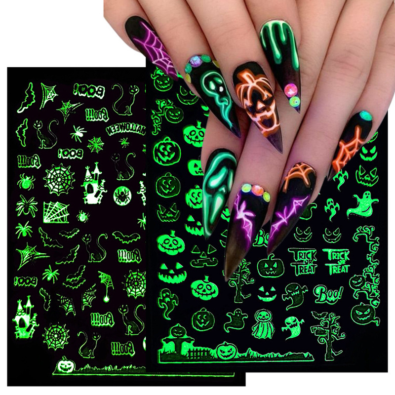 Cross-border 20.22 million Holy nail Art Stickers Funny Skeleton Monster 3D Luminous All Saints Adhesive nail Stickers
