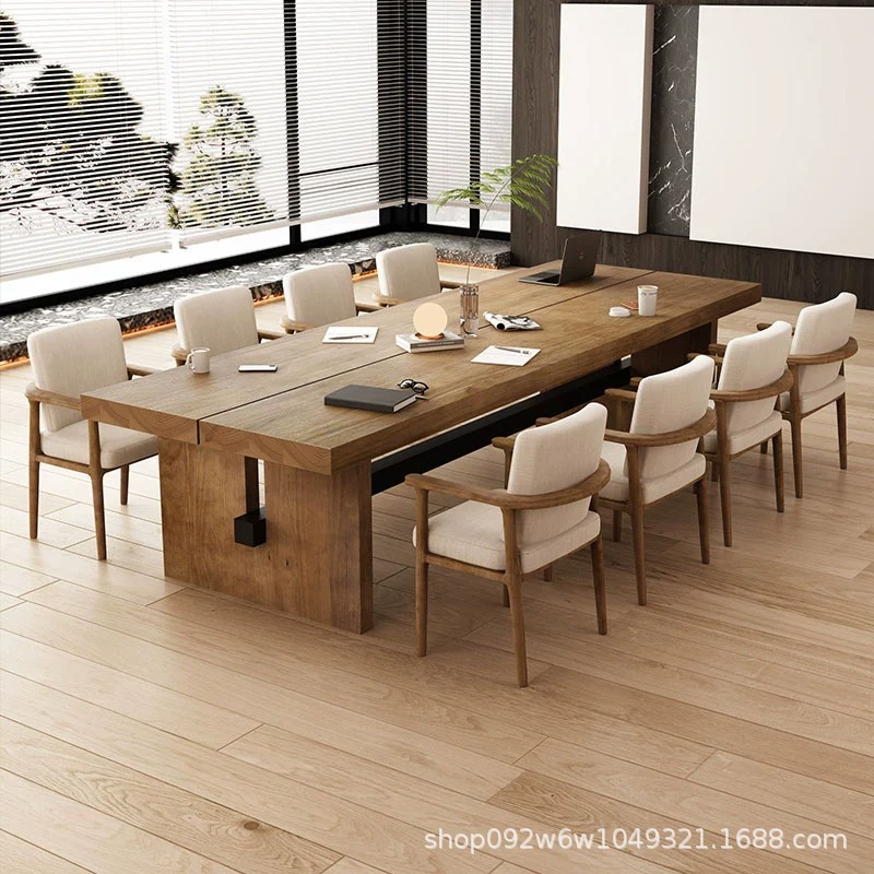 现代简约实木办公桌大型会议桌合工业风洽谈桌工作台长条桌椅组合