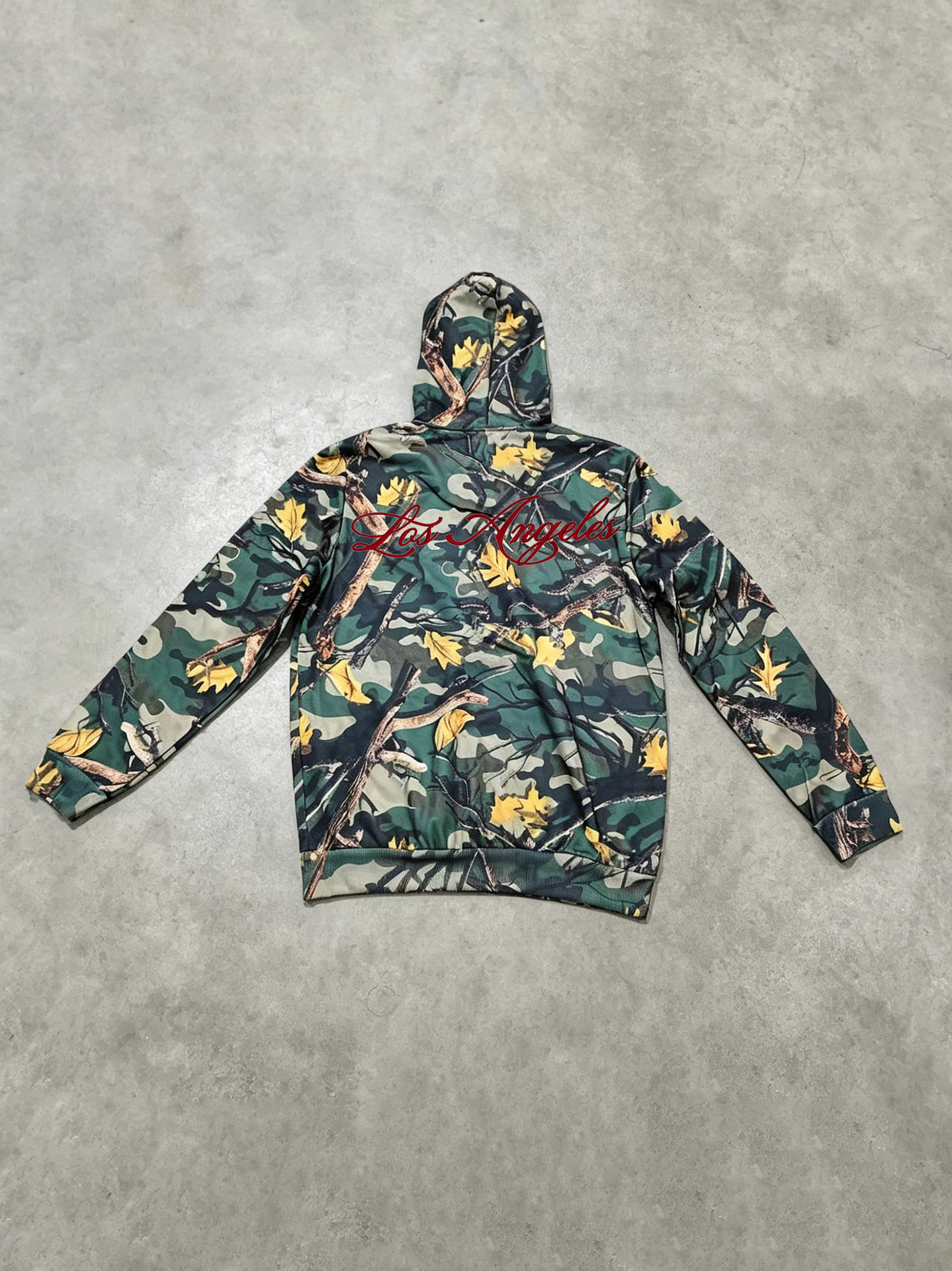 Men's Forest Camouflage Letter Embroidered Hooded Sweatshirt + Flared Sweatpants Two Piece Set_viptrois.com