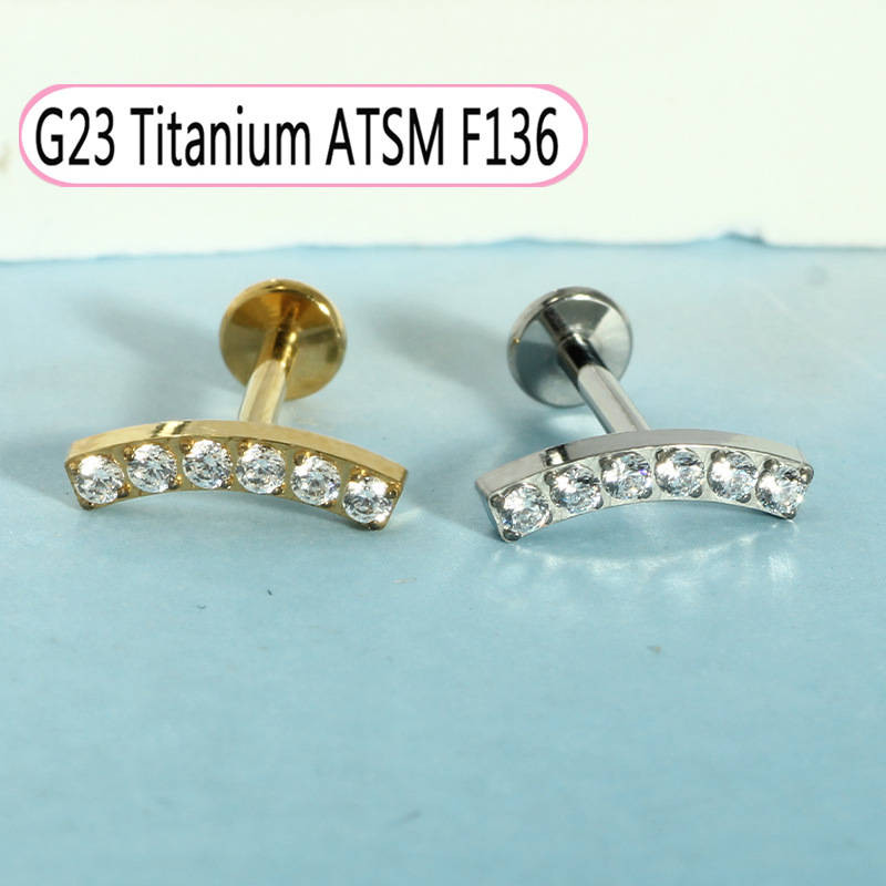 G23 Titanium Piercing Lip Stud Zircon 1.2mm 10mm Cochlear Ear Bone Nail Single Sale detail image 7