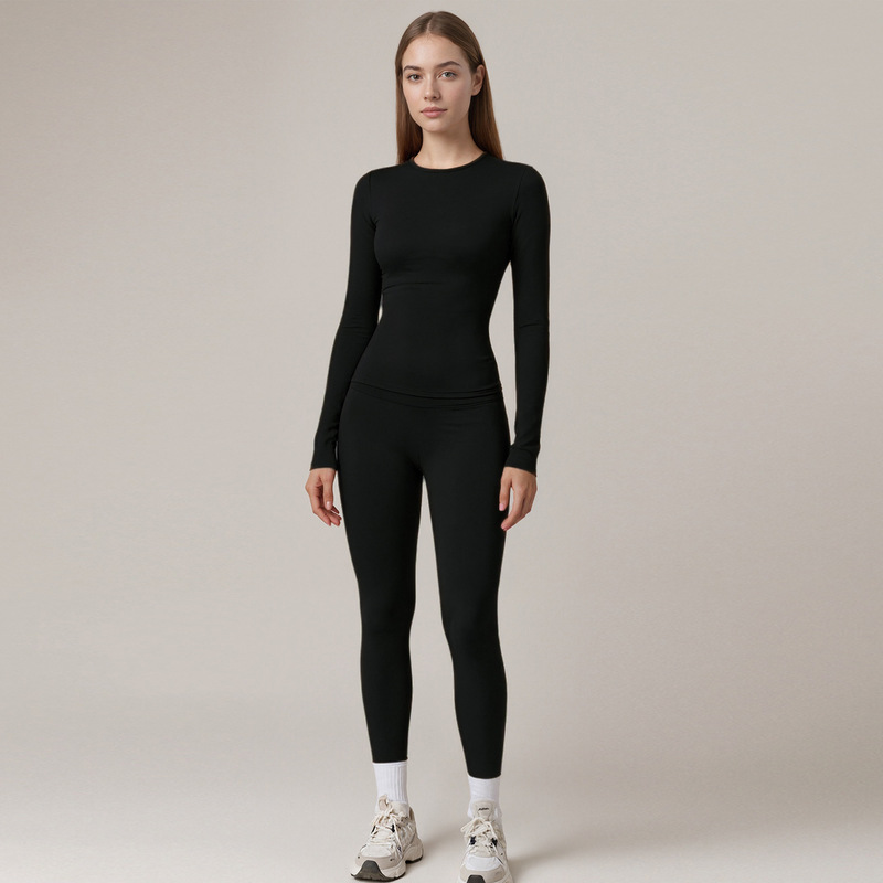 国境を越えた新しいフィットネス服スーツ長袖女性の速乾性高弾性ランニングトレーニングスポーツヨガ服スーツ卸売|undefined