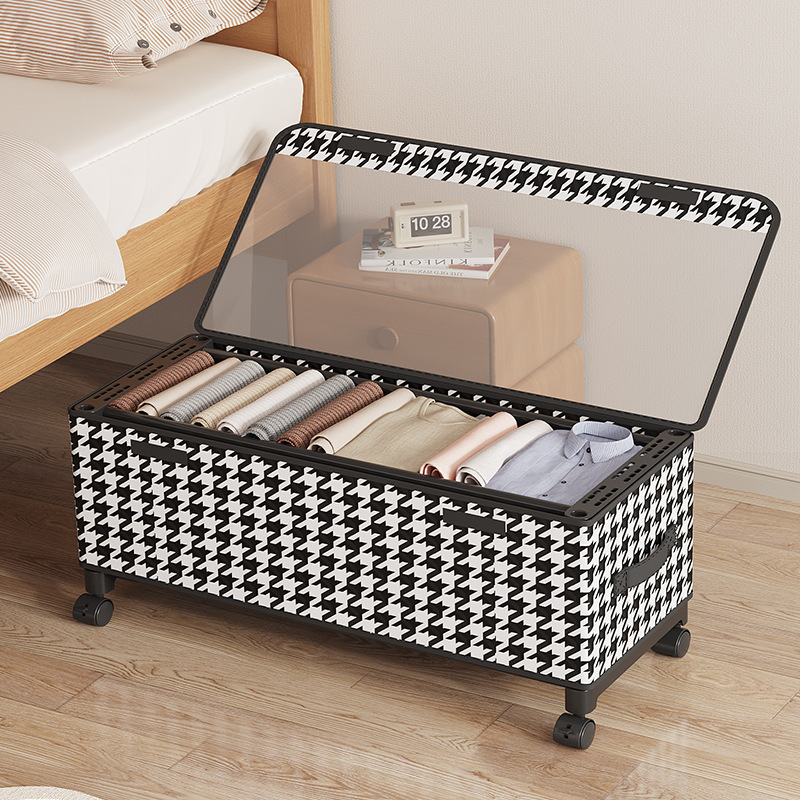 Under-Bed Storage Box with Wheels, Dust-Proof Household Storage Box, Clothing Storage Box, Large-Capacity Houndstooth Storage Box