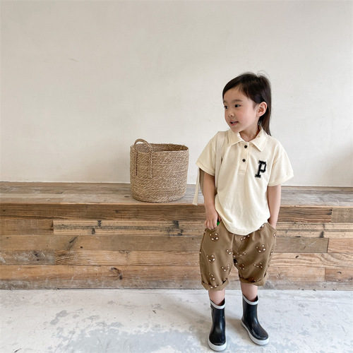 Children's clothing 2024 summer Korean version for boys and girls piqué cotton embroidered polo shirt T-shirt children's short-sleeved T-shirt 122261
