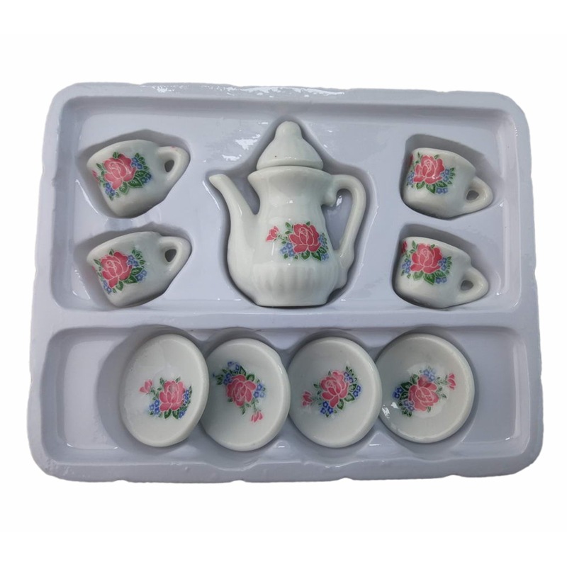 Mini juego de té de cerámica para niños, modelo de juguete educativo de bricolaje, conjunto de accesorios de casa de muñecas, decoración de cerámica para el hogar