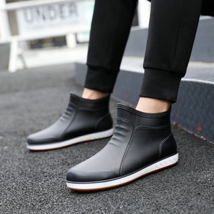 Men's Rain Boots for Four Seasons Korean Short Tube Low-cut Fashion Velvet Rain Boots Non-slip Wear-resistant Water Shoes Work Waterproof Rubber Shoes