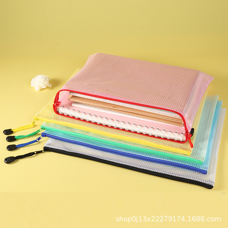 Directo de fábrica A4 bolsa de archivo transparente bolsa de malla de cremallera engrosada bolsa de papelería de estudiante a prueba de agua bolsa de archivo de material