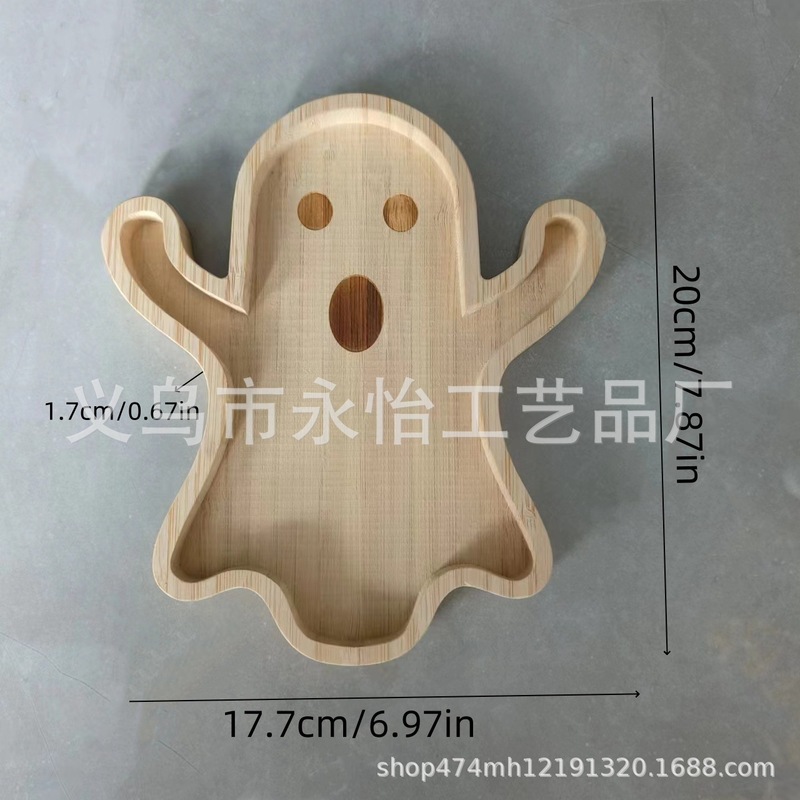 竹製サンタクロース幽霊カボチャトレイクリスマスハロウィーン装飾皿実木熟食木トレイ|undefined
