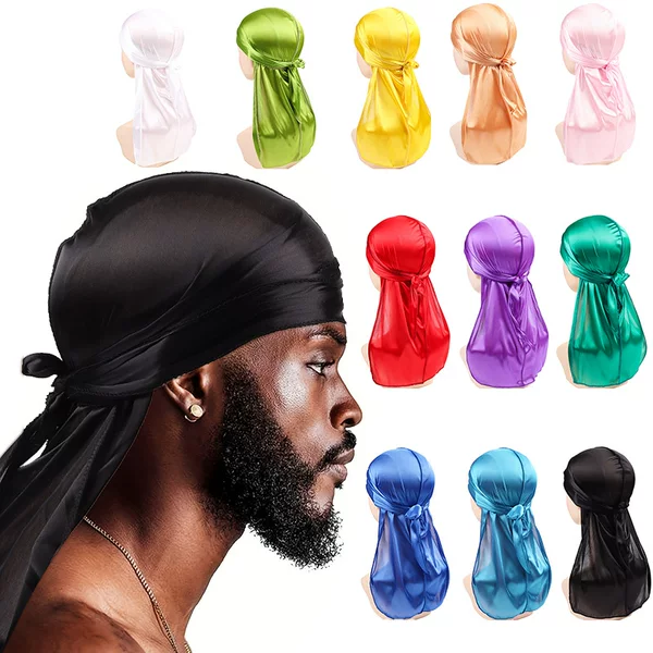 Cross-Border Temu Imitation Silk Pirate Hat Cape Long Tail Hat High Elastic Street Dance Men's Bandana Hat Durag