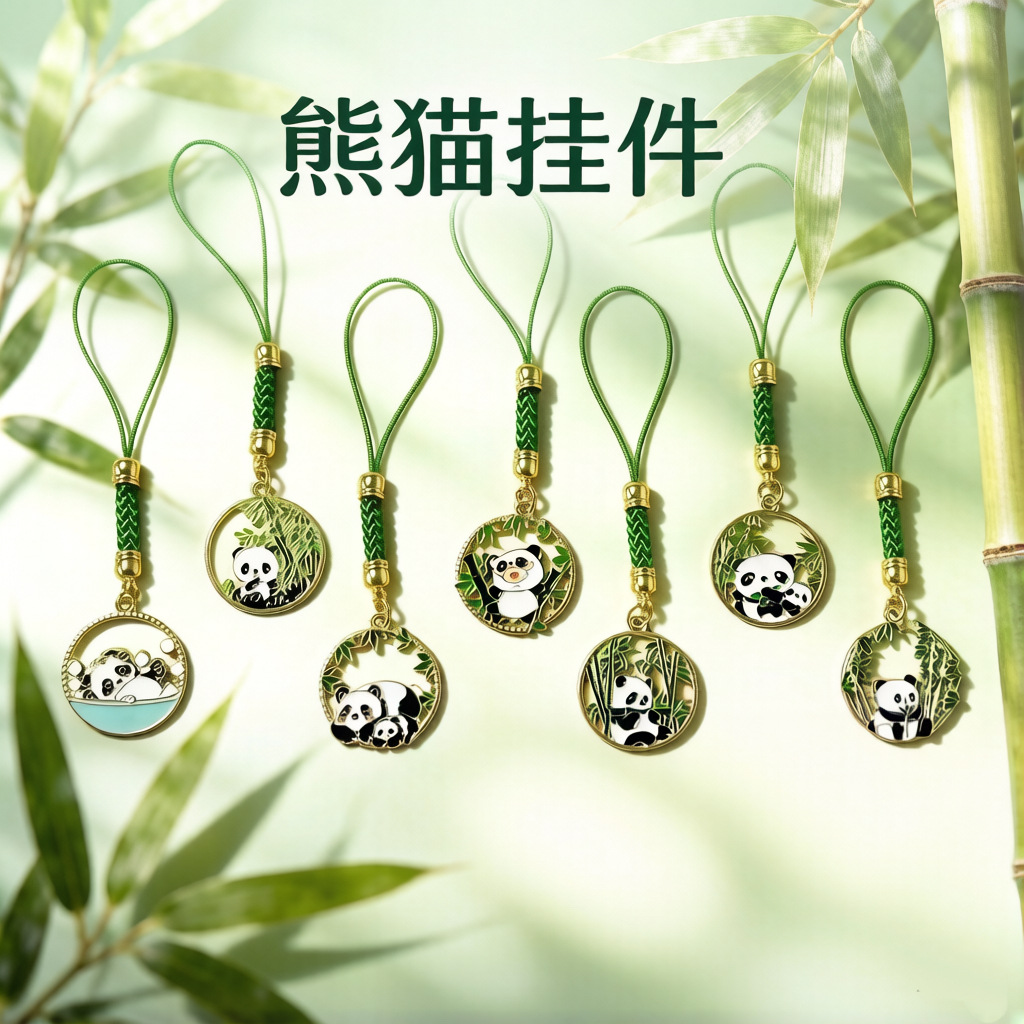 可爱创意熊猫挂件金属竹子挂绳学生百搭背包饰品挂饰礼物多款可选