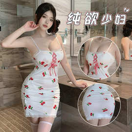 樊蕾 性感情趣内衣纯欲可爱甜美樱桃印花绑带睡衣制服短裙套装978