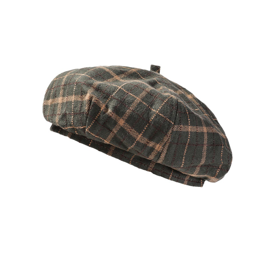 New Hot British Plaid Belle Autumn and Winter New Korean Version Casual Artist Women's Simple Woolen Bud Hat Trend_voghion.com