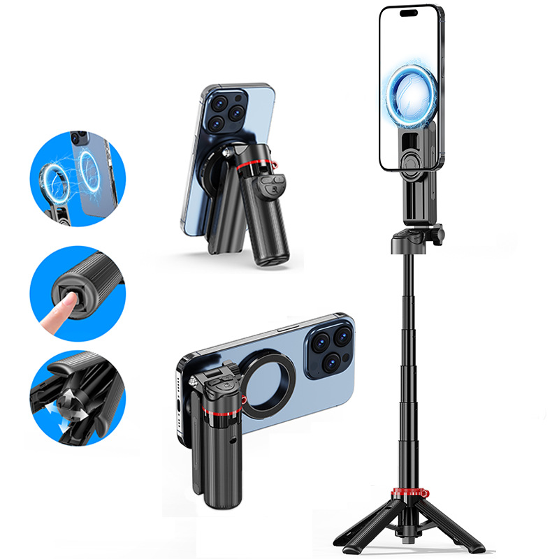 F08 soporte de teléfono móvil trípode selfie artefacto anti-vibración mango fotográfico retráctil magnetismo asistente de foto varilla selfie