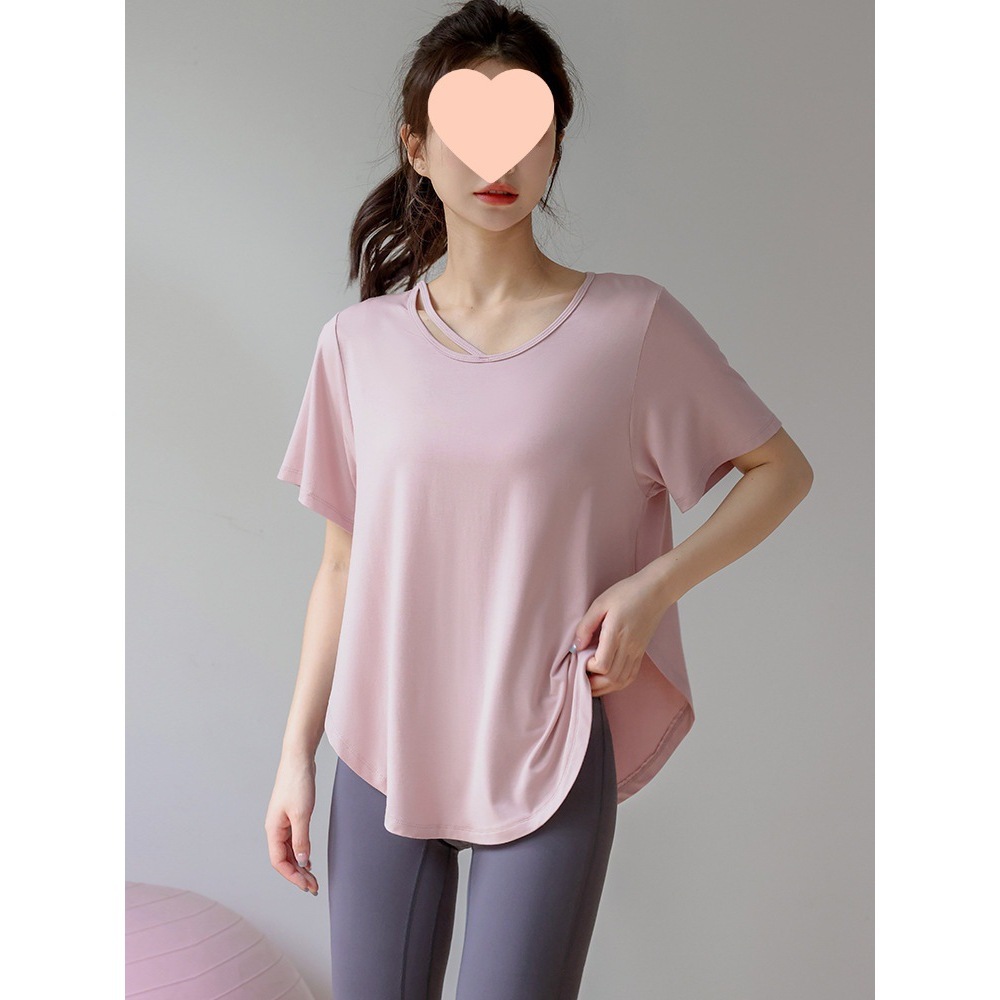 Sports T-Shirt Women's Loose Short-Sleeved Running Training Fitness Clothing Mid-Length Hip-Covering Summer Thin Round Neck Yoga Clothing