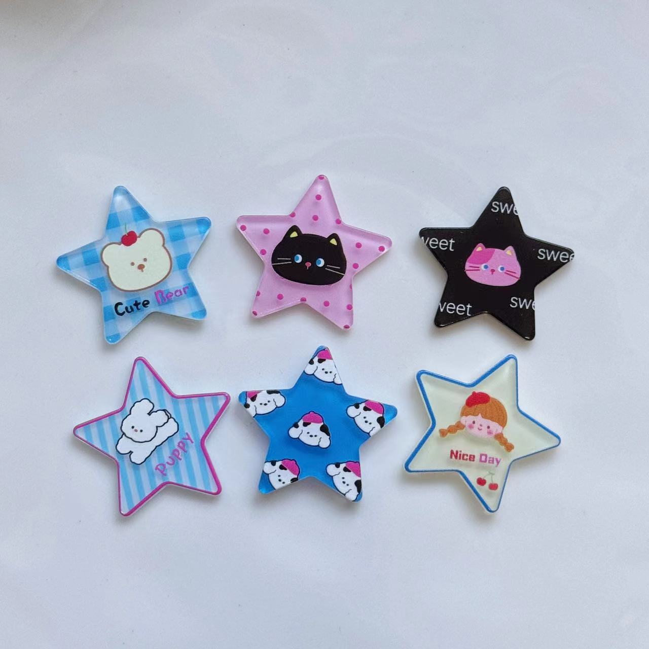 스몰 사이즈 고양이 만화 다섯개 별 아크릴 액세서리 DIY 헤드폰 크림 접착제 전화 케이스 패치 구멍 신발