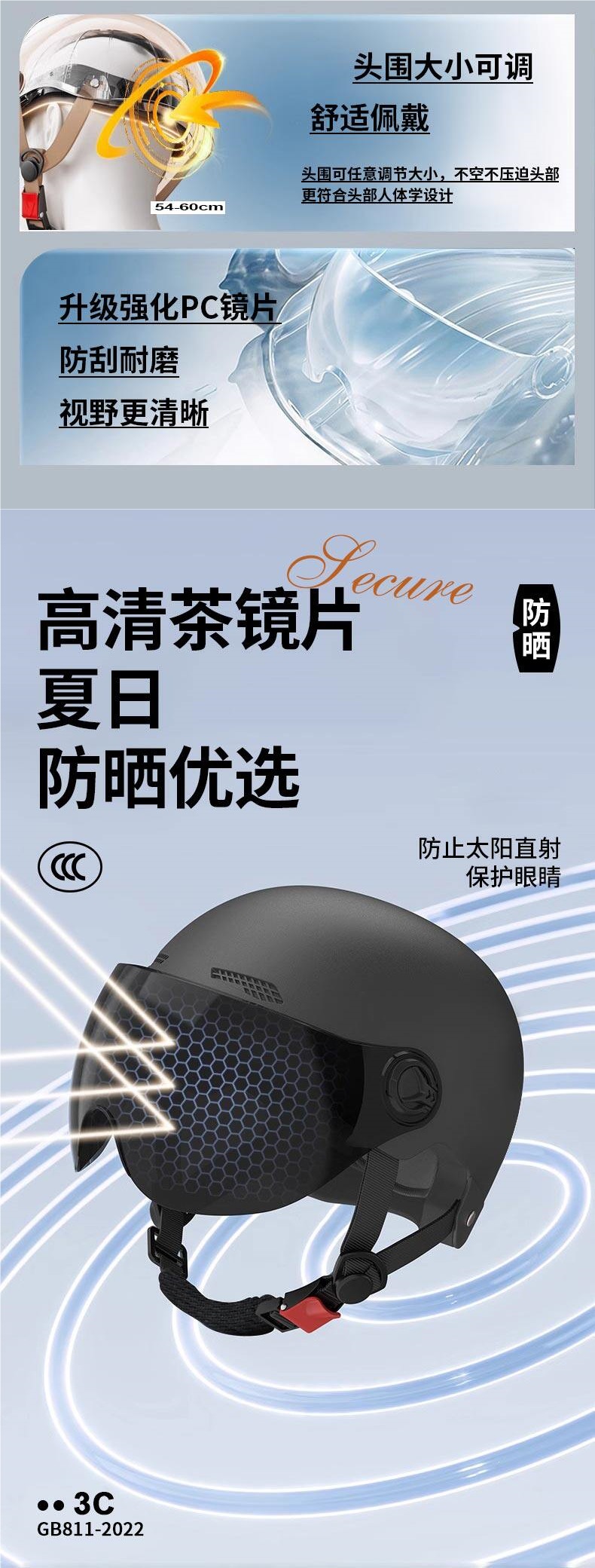 New National Standard 3C Electric Vehicle Helmet, Unisex, Suitable for All Seasons, Sun Protection, Windproof, Adjustable Half Helmet