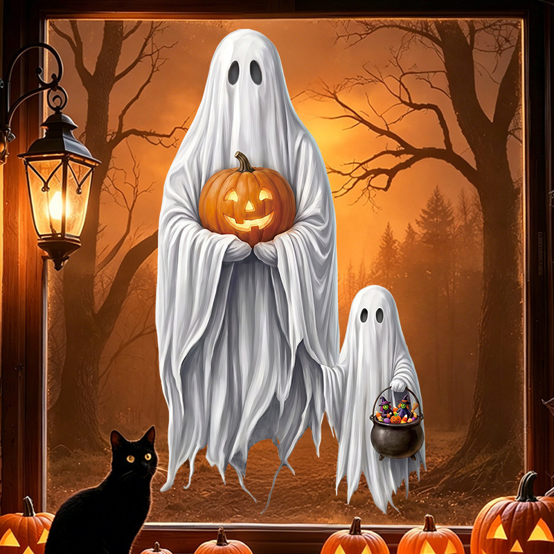 Halloween White Ghost Wall Stickers Pumpkin Ghost Self-Adhesive Pvc Stickers Holiday Party Living Room Wall Decoration
